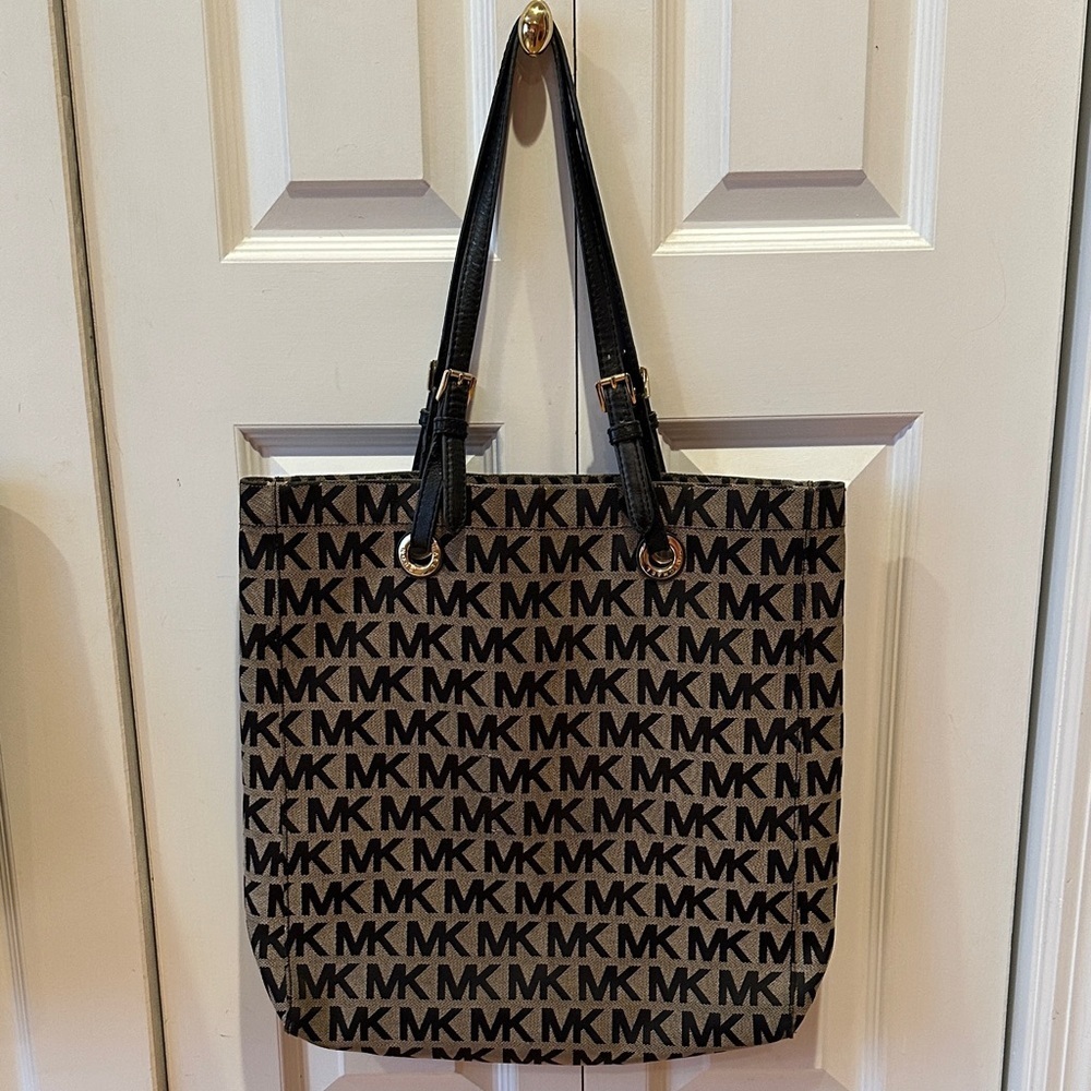 Michael Kors Tan and Black MK Logo Tote - Picture 2 of 6